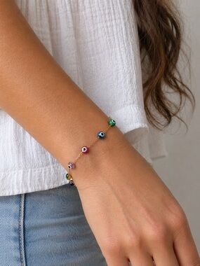 Colorful Evil Eye Bracelet – Gold Chain Protection Charm